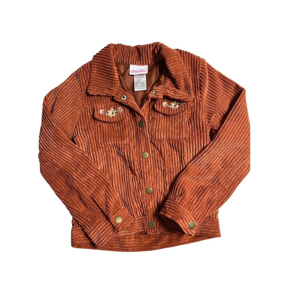 Floral Embroidered Corduroy Jacket Little Lass Girls Size 6 Rust Brown Fall